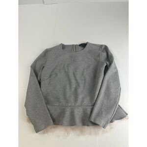 J‎ Crew Womens Tulle Hem Peplum Crewneck Sweatshirt Sweater Grey XXS Gray